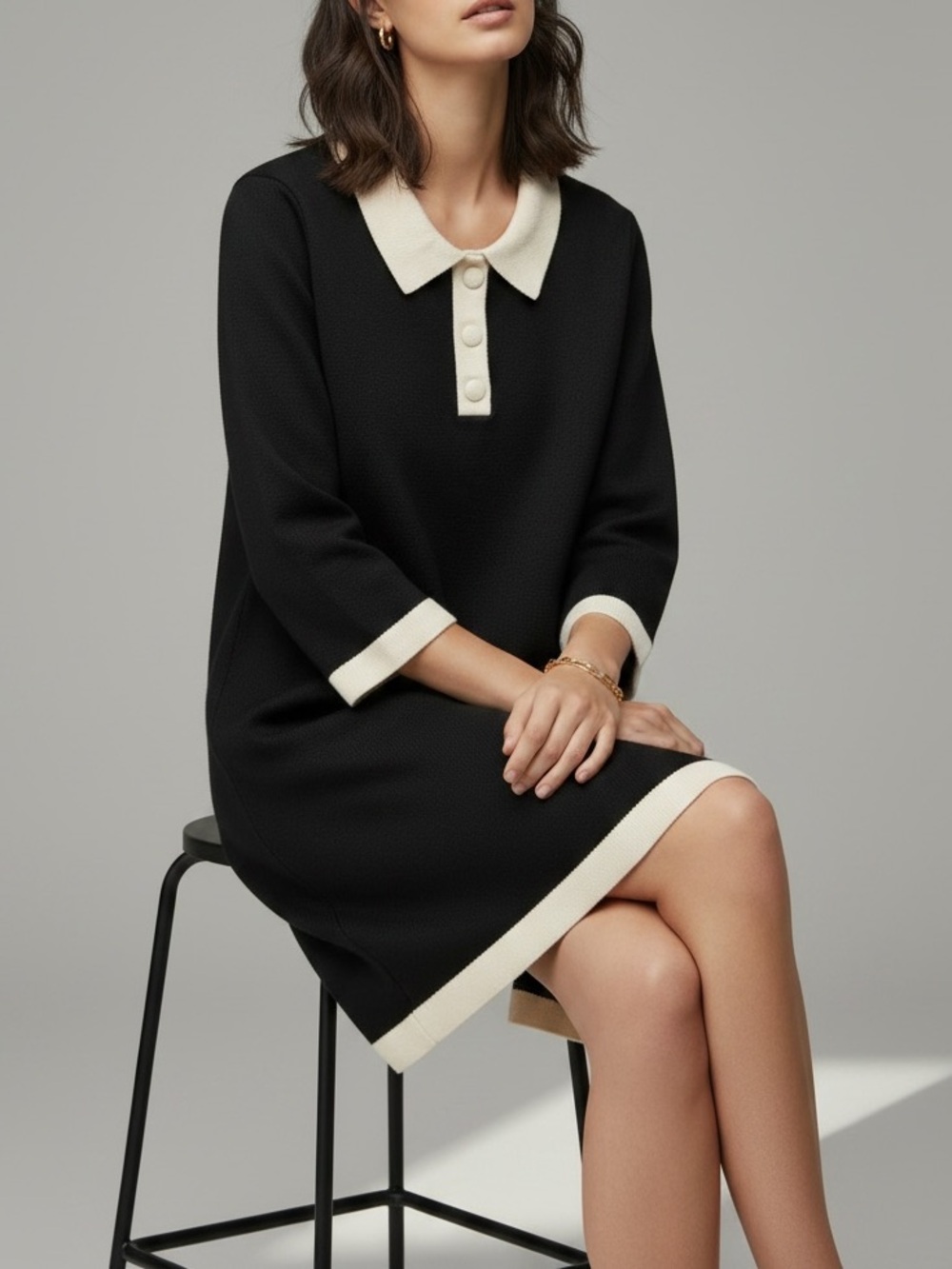 Zara Black Contrast Collar Knit Mini
Dress 3/4 sleeve Size Medium